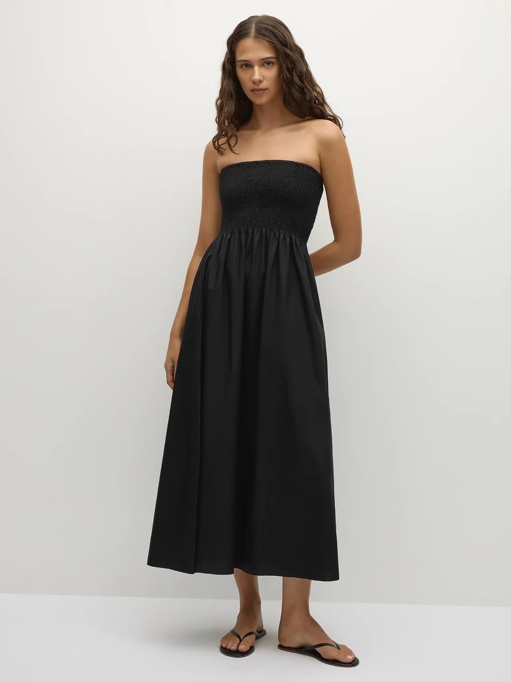 Faithfull the brand Smocked Midi Dress in Black